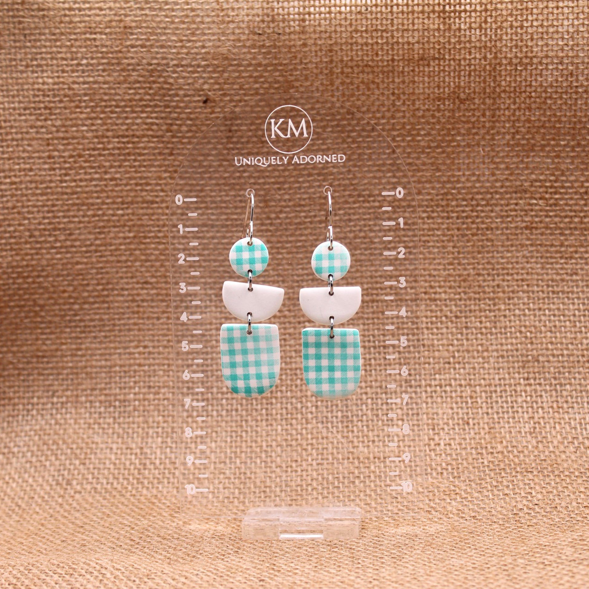 Gingham Dangle - Polymer Clay earrings & Studs | Genuine leather natural pearl jewelry - km-uniquely-adorned