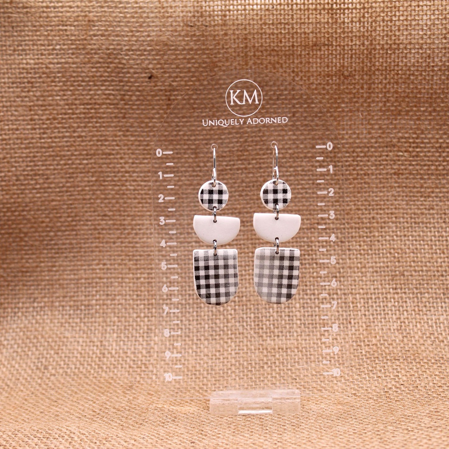 Gingham Dangle - Polymer Clay earrings & Studs | Genuine leather natural pearl jewelry - km-uniquely-adorned