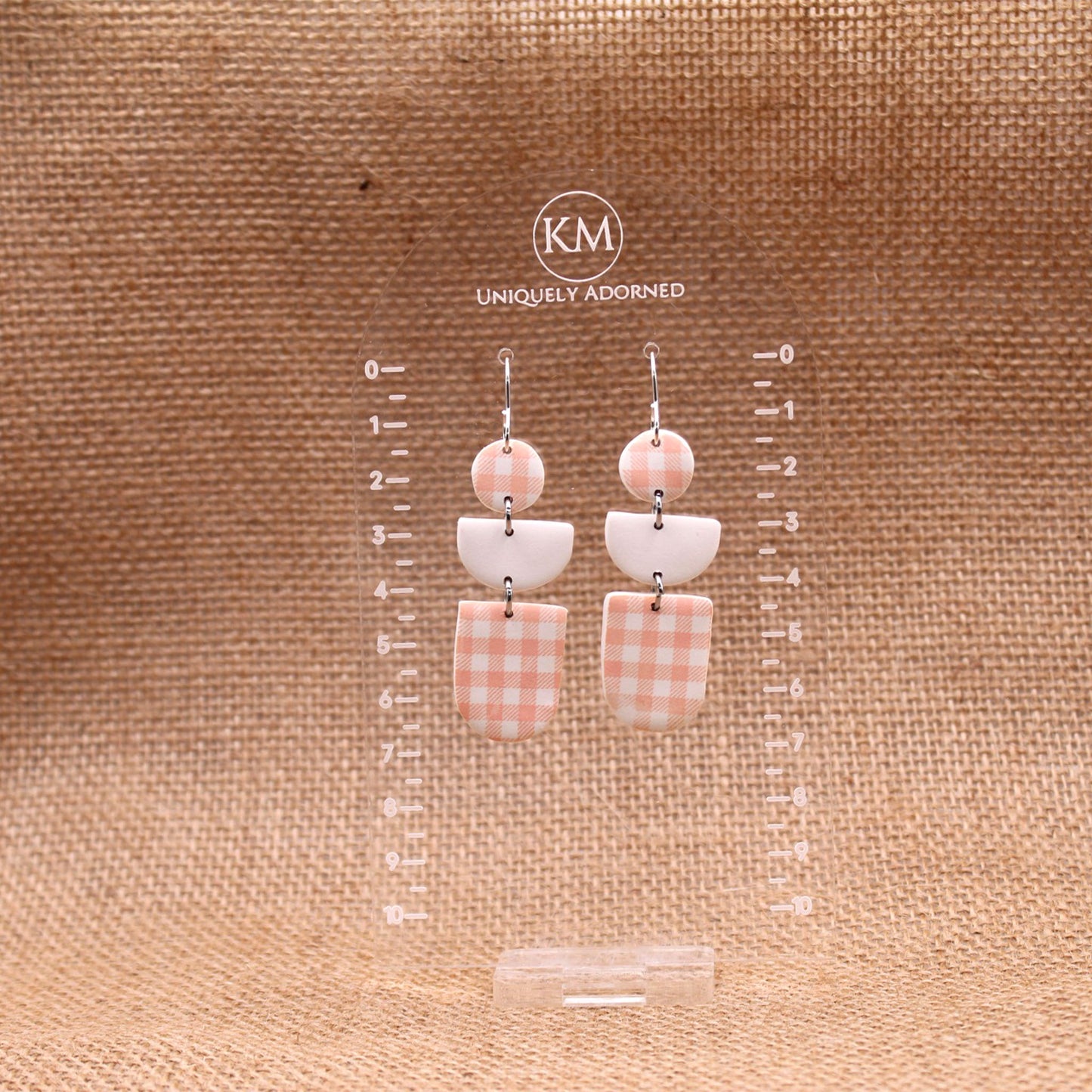 Gingham Dangle - Polymer Clay earrings & Studs | Genuine leather natural pearl jewelry - km-uniquely-adorned