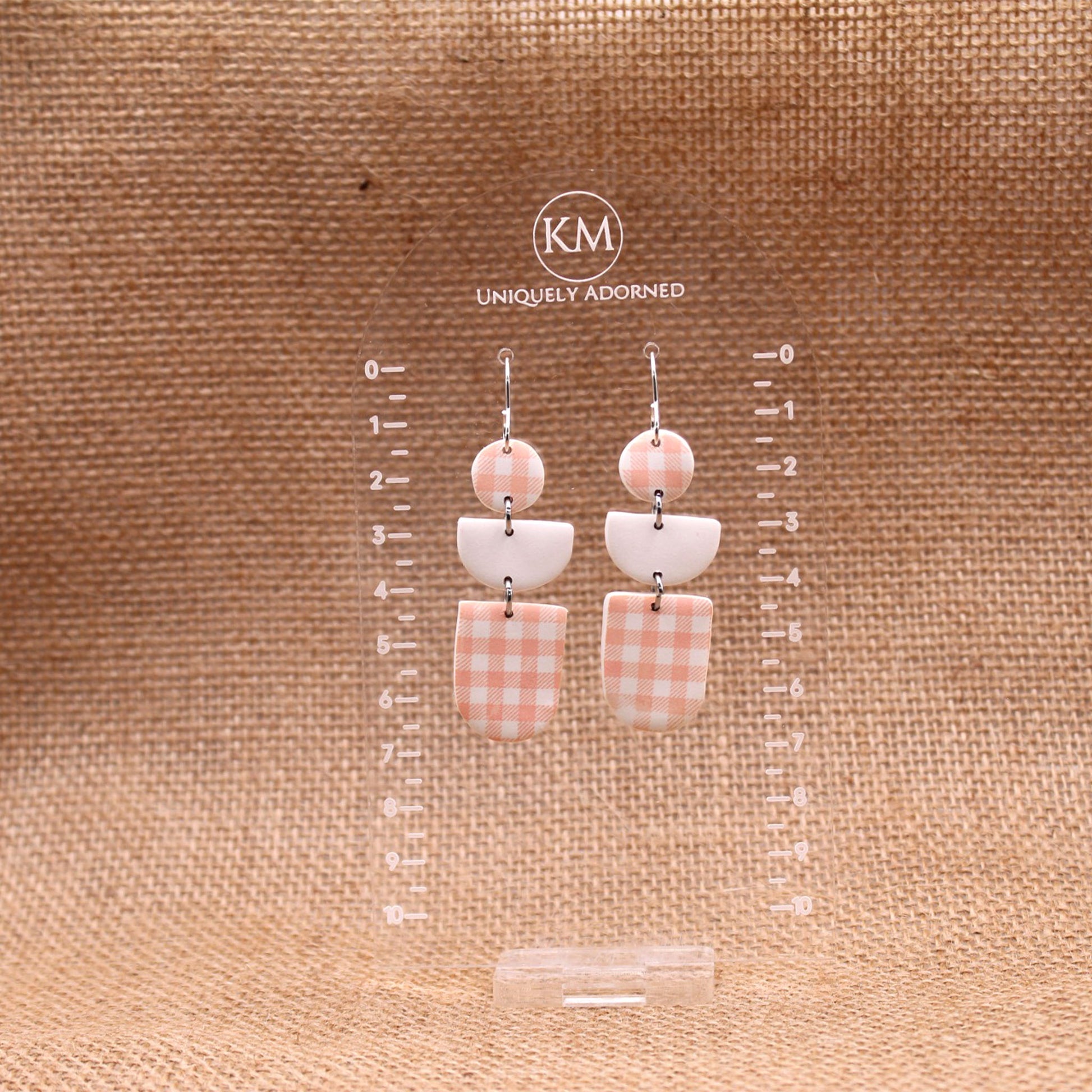 Gingham Dangle - Polymer Clay earrings & Studs | Genuine leather natural pearl jewelry - km-uniquely-adorned