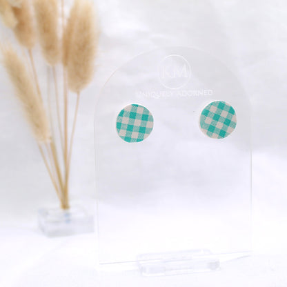 Gingham Stud - Polymer Clay earrings & Studs | Genuine leather natural pearl jewelry - km-uniquely-adorned