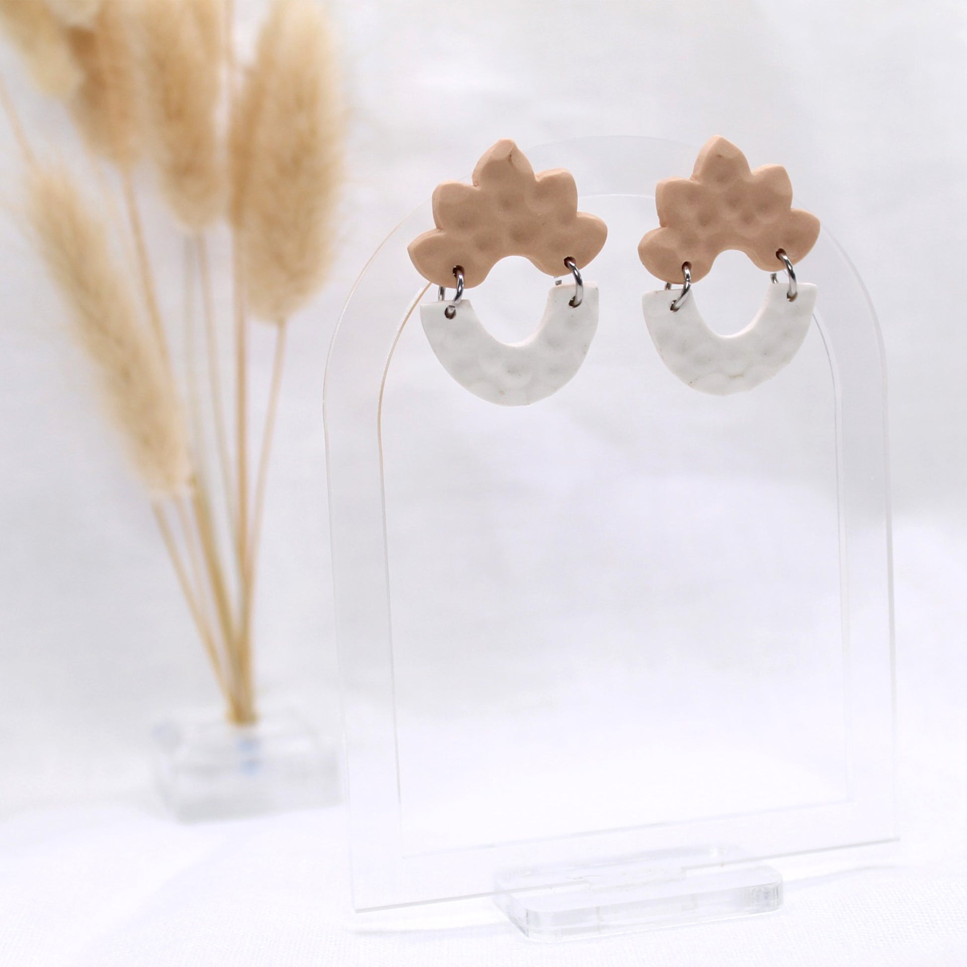 Nara Dangle - Polymer Clay earrings & Studs | Genuine leather natural pearl jewelry - km-uniquely-adorned