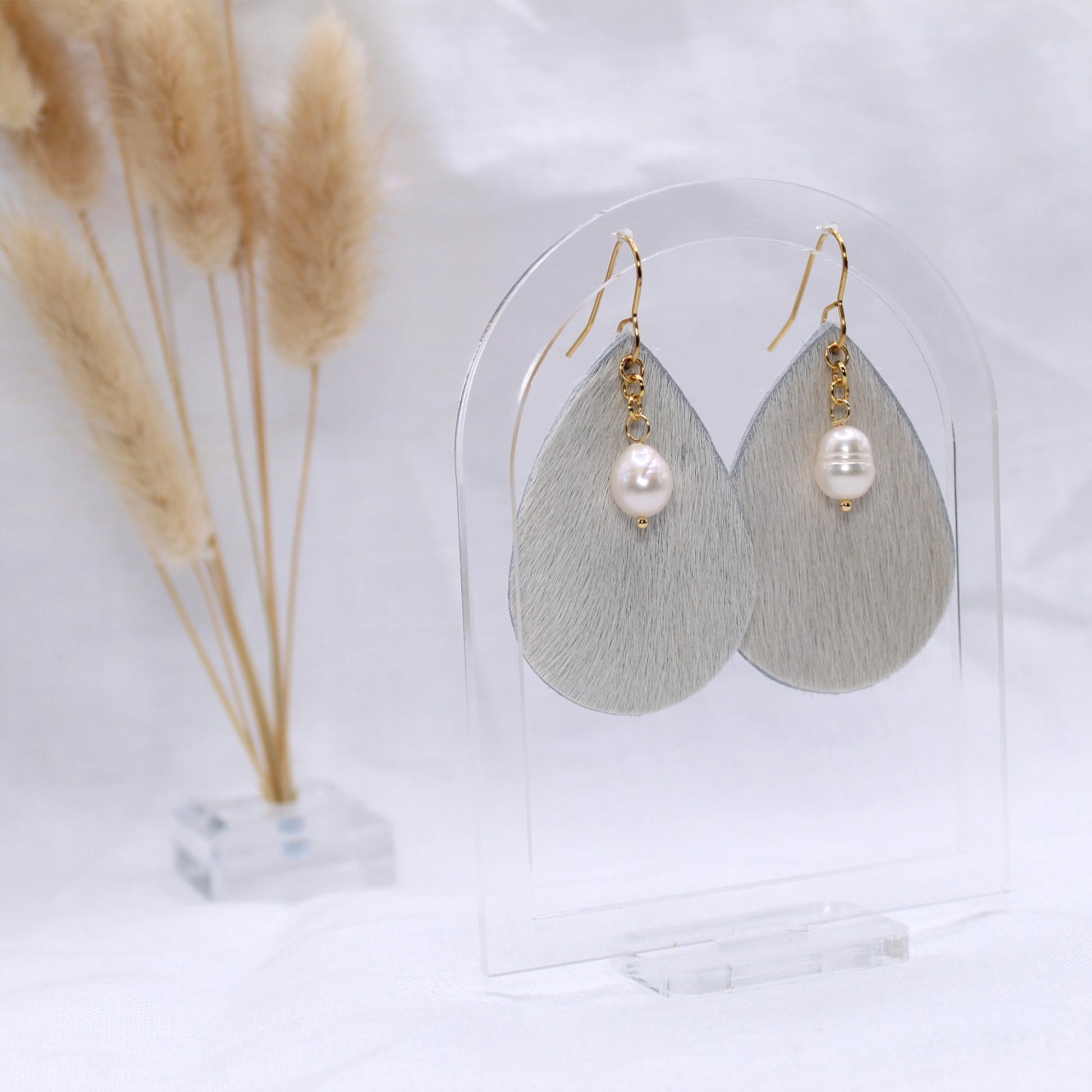 Pearl Charm Dangle - Polymer Clay earrings & Studs | Genuine leather natural pearl jewelry - km-uniquely-adorned