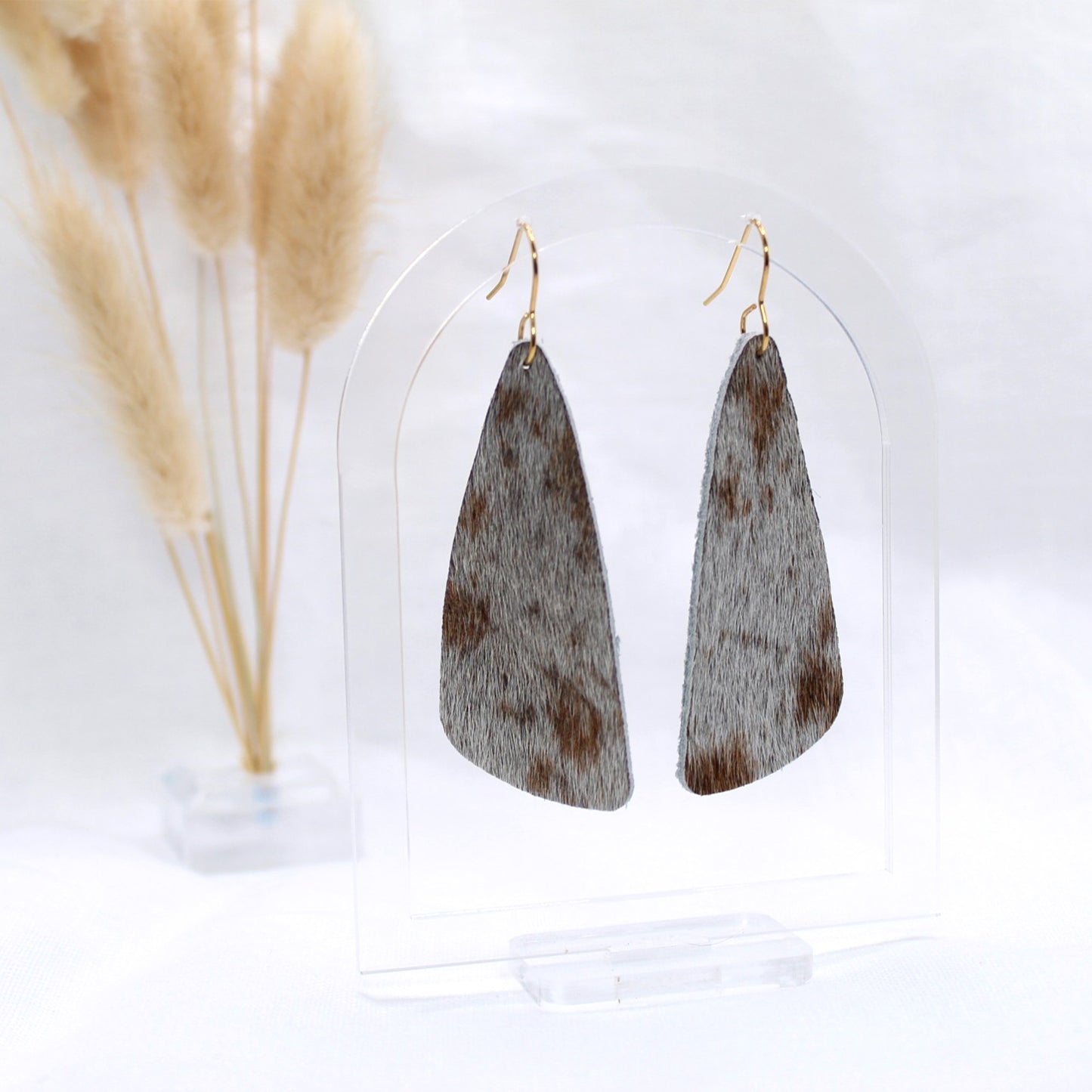 Genuine Cowhide Silver Speckled Dangle - Polymer Clay earrings & Studs | Genuine leather natural pearl jewelry - km-uniquely-adorned