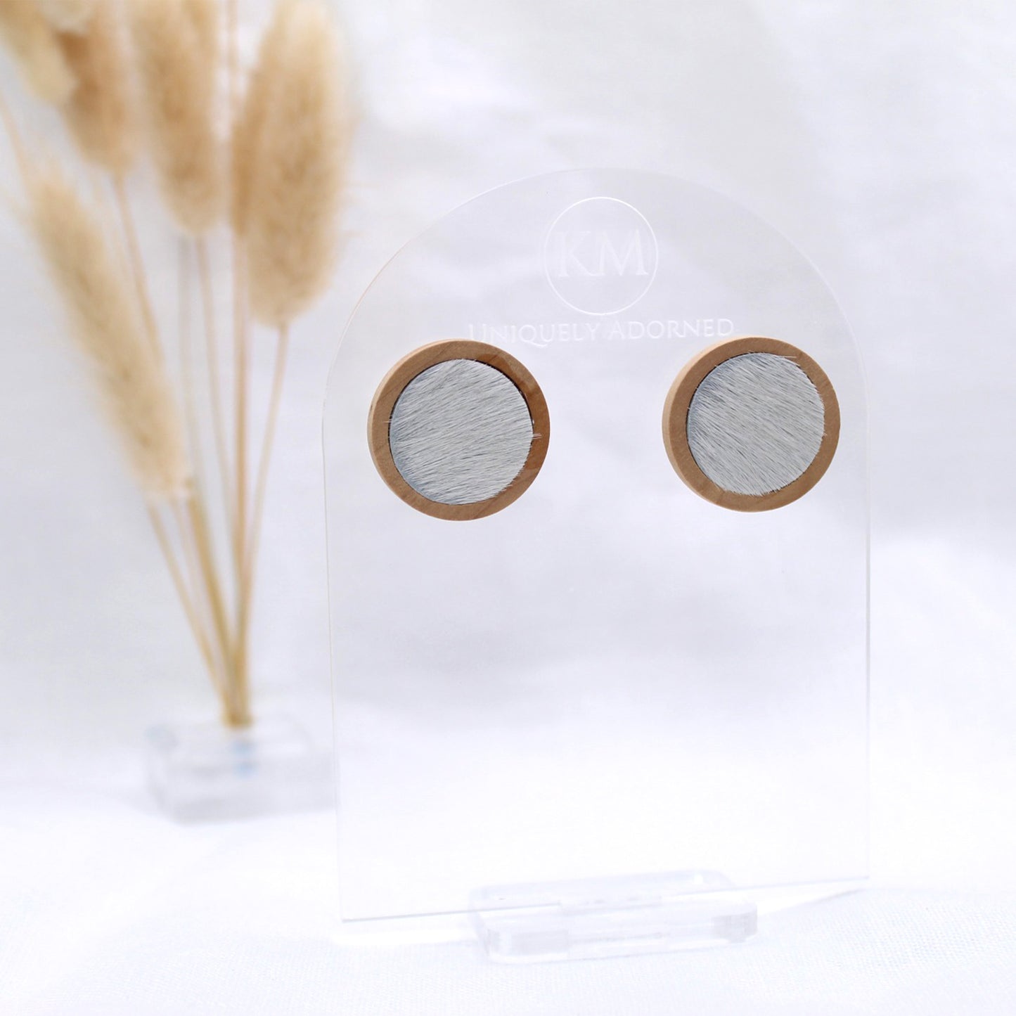 Genuine Cowhide White Stud - Polymer Clay earrings & Studs | Genuine leather natural pearl jewelry - km-uniquely-adorned